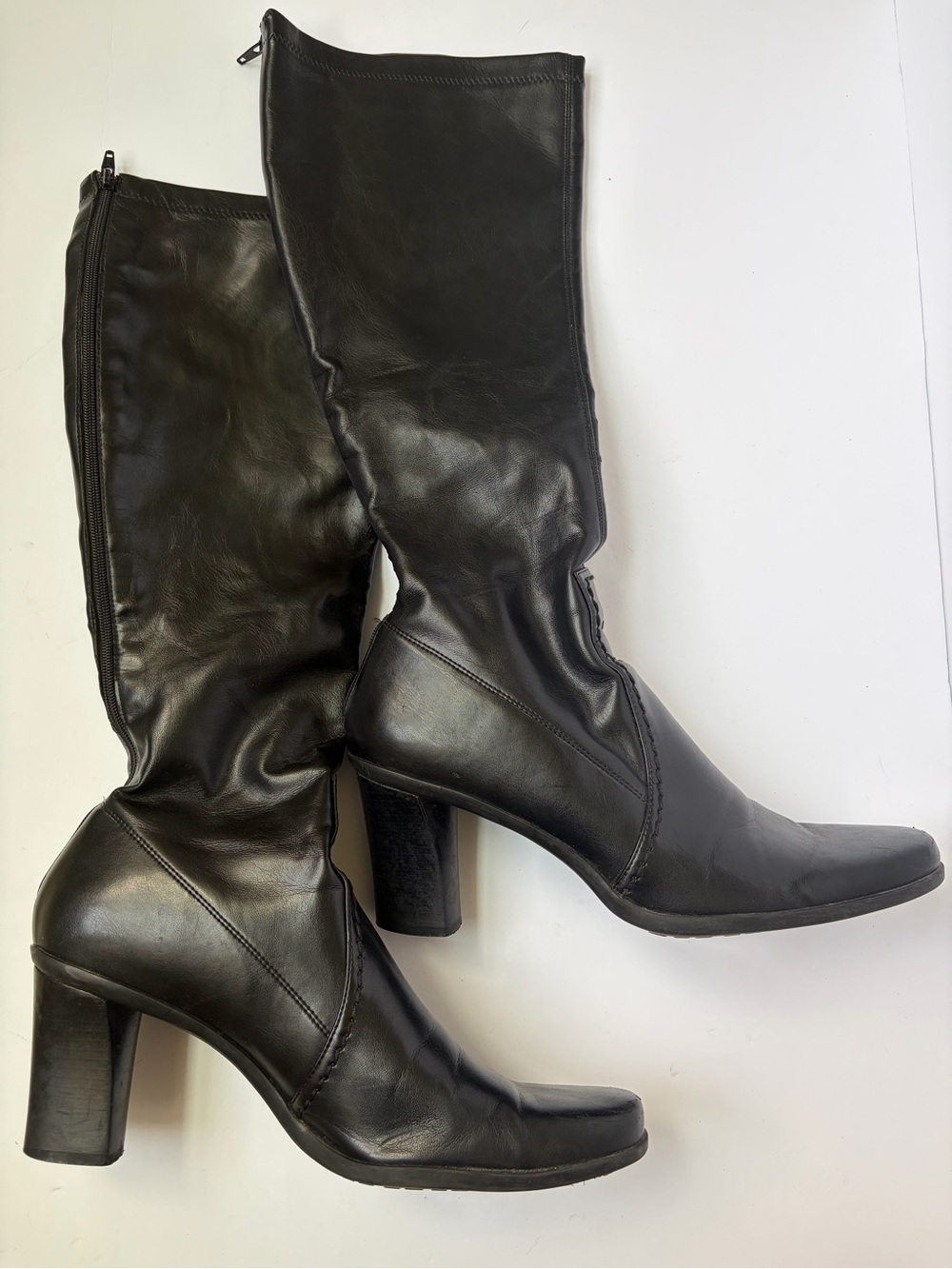 Women’s Franco Sarto Black Leather Knee-High Heeled Boots (US 10)